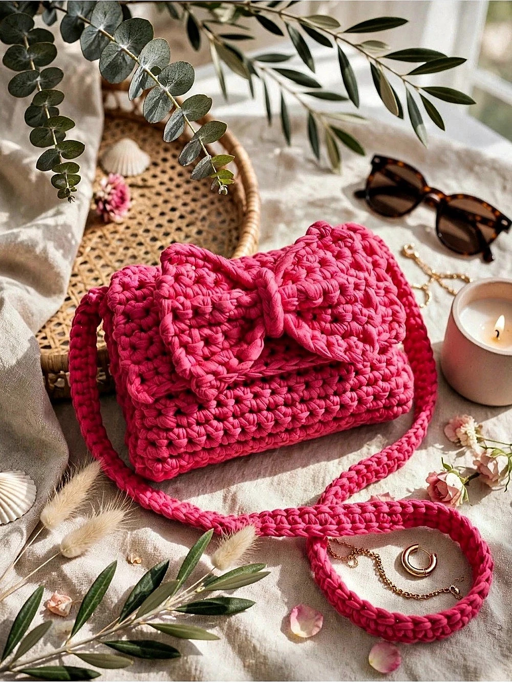 Pink Crochet Crossbody Bag